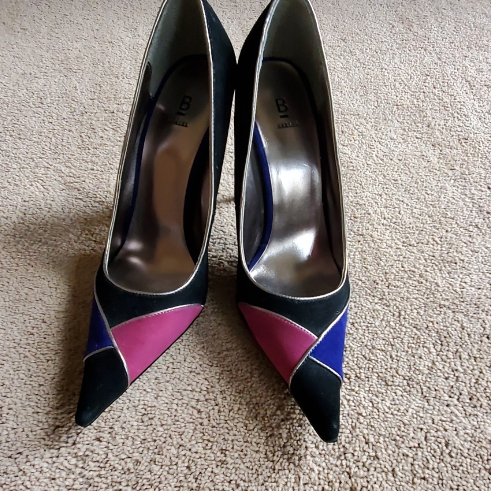 Black multi color suede 4" stiletto w/pointed toe